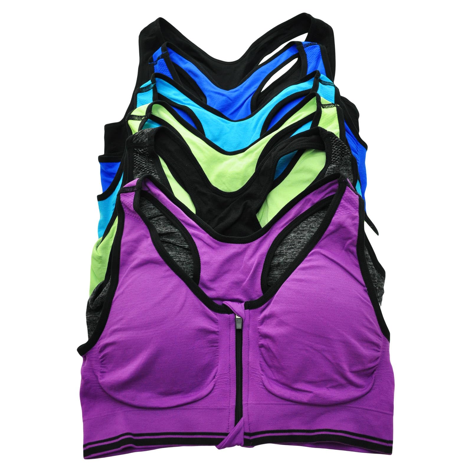 Angelina Women's Wire-Free Seamless Sports Bra with Front-Zip Closure (6-Pack) - Image 6
