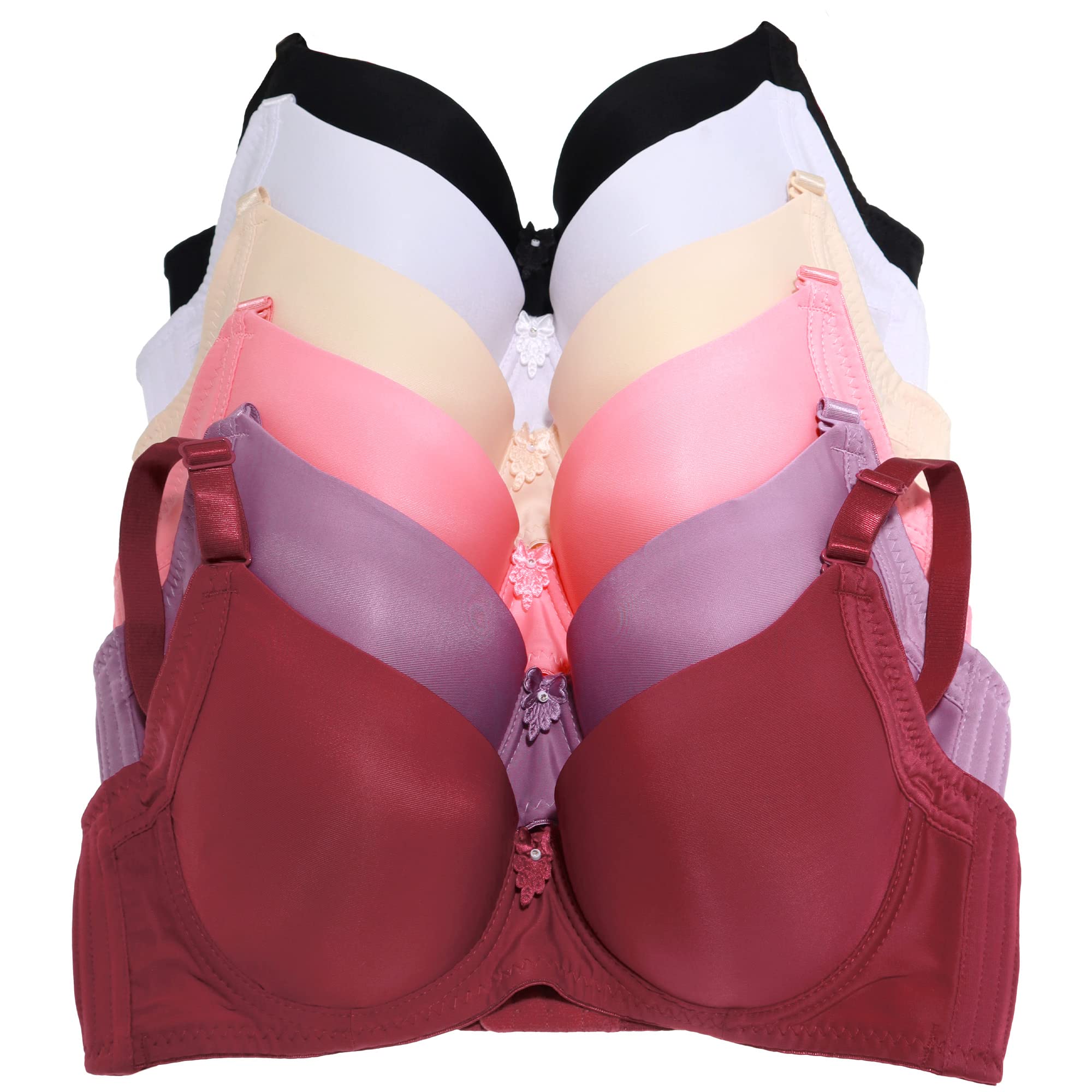 Angelina Women's Wired Padded T-Shirt Bras with Wide Wings (6-Pack) - Image 6